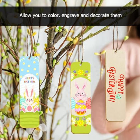 HERCHR Wood Blank Bookmarks,50Pcs Rectangle Blank Hanging Tags Unfinished Wooden Book Markers Wooden Craft Bookmark for Bookmark Gift DIY HERCHR
