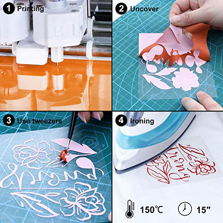CAREGY HTV Heat Transfer Vinyl Bundle: 42 Pack 12" x 10" Sheets Iron on Vinyl, 30 Assorted Colors, Heat Transfer Vinyl for DIY T-Shirt CAREGY