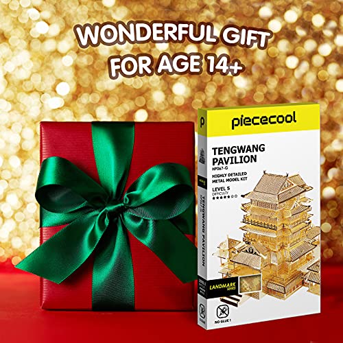 Piececool 3D Metal Puzzle for Adults, Tengwang Pavilion Metal Model Kit, Chinese Famous Architecture Building Kit DIY Craft Brain Teaser 3D Puzzles Piececool