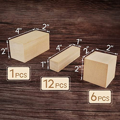 Basswood Carving Blocks, 19PCS Whittling Wood Blocks Wood Carving Kit with 3 Different Sizes, Bass Wood for Wood Carving Easy to Use, for Kids and