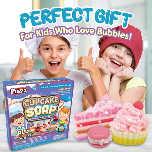 Playz Yummy Cupcake Soap & Bubbles DIY Science Kit - Fun STEM Gift for Age 8, 9, 10, 11, 12 Year Old Girls and Boys - Educational Arts and Crafts for - WoodArtSupply