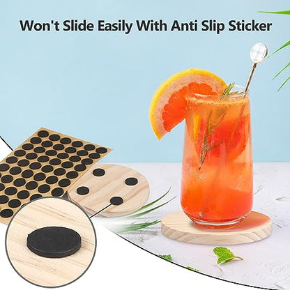 32Pcs Unfinished Wood Coasters, 4" Round Wooden Coasters with Non-Slip Dot Sticker for Drinks, 9mm Thick Blank Wood Coasters Bulk for DIY Crafts