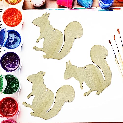 30 Pieces Unfinished Squirrel Wood Cut Out Squirrel Wood DIY Crafts Cutouts Blank Wooden Squirrel Shaped Hanging Ornaments with Hemp Ropes for Fall - WoodArtSupply