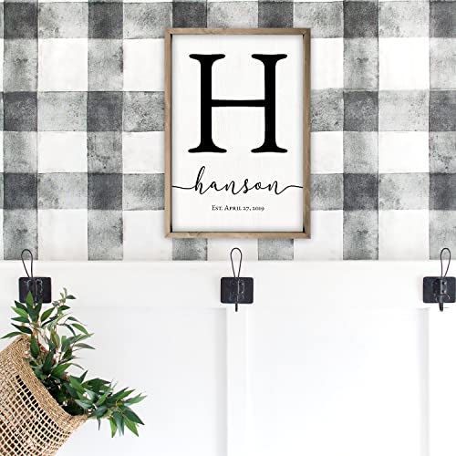 Framed Wooden Family Name Sign Personalized Wood Monogram Choose from Four Sizes (12" x 18", Weathered Grey Frame, White Background) - WoodArtSupply