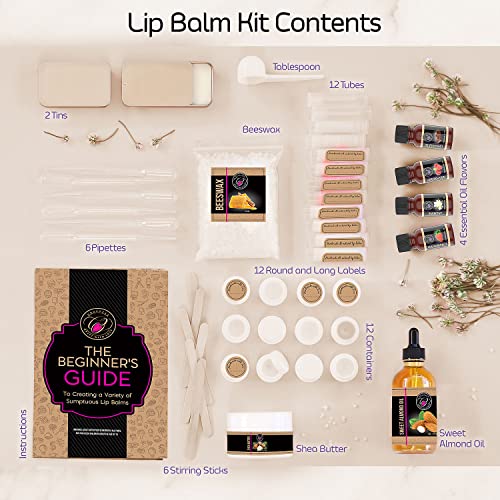 CraftZee Lip Balm Making Kit - DIY Lip Gloss Kit with Natural Beeswax, Shea Butter, Sweet Almond Oil, Essential Oils, Tubes, Jars & More Craft Kit DilaBee
