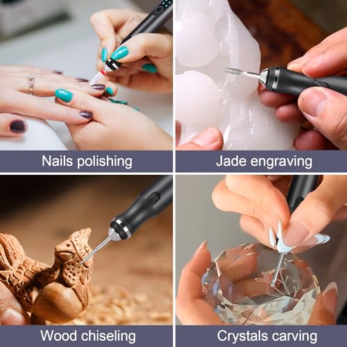 HOTROSE Electric Engraving Pen with 37 Bits, USB Rechargeable Cordless Engraving Machine, Portable DIY Rotary Engraver for Jewelry Wood Glass Stone - WoodArtSupply