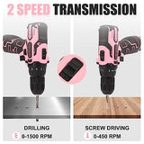 COMOWARE Cordless Drill Set, 12V Power Drill, Pink Drill Set for Women, 1 Battery & Charger, 3/8" Keyless Chuck, 2 Variable Speed, 0-450 & 0-1500 COMOWARE