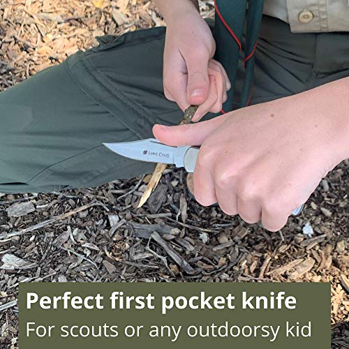 Kids Pocket Knife & Camping Essentials Kit - Multi-Tool Card, Whistle & Fire Starter in a Carrying Case. Easy Close Safety Lock on Knife. Great First - WoodArtSupply