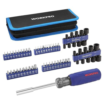 WORKPRO 61PC Magnetic Screwdriver Bits & Nut Driver Set with Organizer Bag, DIY Tools & Equipment for Men Women Mechanic, Herramientas Tool Bit Kit - WoodArtSupply