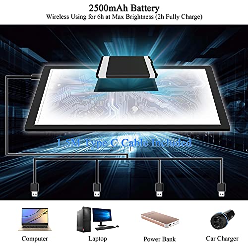 Rechargeable Light Box for Tracing Board Portable Cordless Light Pad Drawing A4 LED Trace Lights, Golspark Wireless Battery Operated Copy Board GOLSPARK