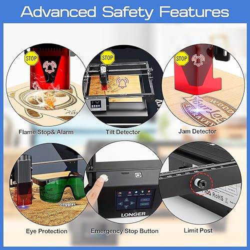 Longer Ray5 10W Laser Engraver, High Accuracy Laser Engraving Machine with 0.06×0.06mm Compressed Spot, 3.5 Inch Touchscreen, 60W Laser Cutter for Naccolly