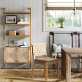 Nathan James Beacon Wall-Mounted Solid Wood Bookshelf with Seagrass Cabinet Fronts Nathan James