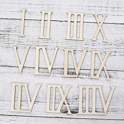 SUPVOX 12pcs Unfinished Wood Cutouts Wooden Roman Numerals Shape Wooden Numbers for Craft Wood Embellishment