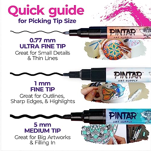 PINTAR Acrylic Paint Markers Medium Point - Medium Point Paint Markers - Acrylic Paint Markers Set - Acrylic Paint Pens for Rock Painting, Wood, PINTAR