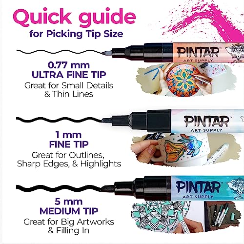 PINTAR Acrylic Paint Markers Medium Point - Medium Point Paint Markers - Acrylic Paint Markers Set - Acrylic Paint Pens for Rock Painting, Wood, - WoodArtSupply