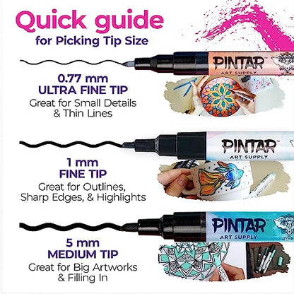 PINTAR Acrylic Paint Markers Medium Point - Medium Point Paint Markers - Acrylic Paint Markers Set - Acrylic Paint Pens for Rock Painting, Wood, - WoodArtSupply