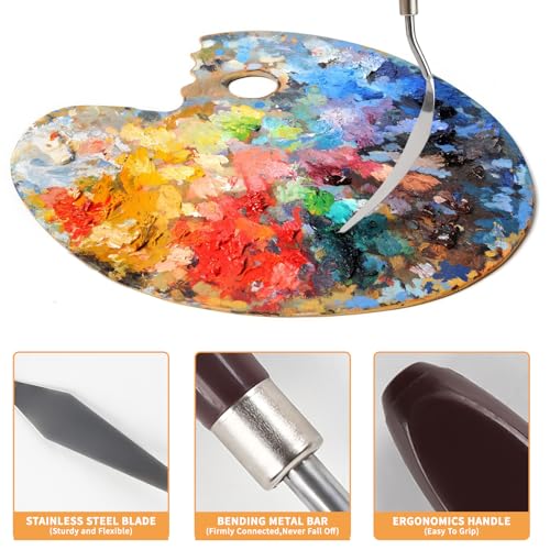 JJJGYCOR 5pcs Stainless Steel Paint Palette Knife Set for Oil Paint, Gesso, Plaster, Acrylic Paint Mixing Or Spreading. Scraper for Cake Icing Tools, JJJGYCOR