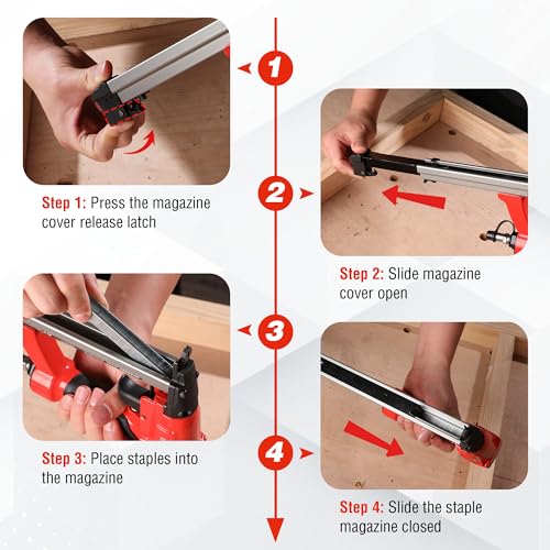 WORKPRO Pneumatic 20 Gauge Staple Gun, Oil-Free T50 Upholstery Stapler with 1260pcs 1/4" to 5/8" Staples, 200pcs Staple Capacity, Adjustable Exhaust, - WoodArtSupply