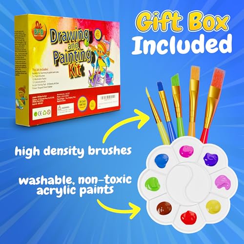 BFB Paint Set for Kids with Learn How to Draw Booklet - 32PCS Painting Supplies Kids Painting Kit, Premium Paint Kit for Children, Kids Paint Set Art BFB BEST FOR BEST