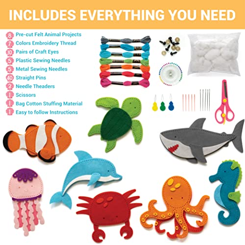 Craftorama Sewing Kit for Kids, Fun and Educational Sea Animal Craft Set for Boys and Girls Age 7-12, Sew Your Own Felt Animals Craft Kit for - WoodArtSupply