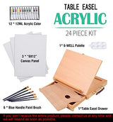 Falling in Art Tabletop Easel Set - 24 Pieces Starter Kit - Artist Acrylic Painting Kit with 12 Acrylic Paints Set, Canvas Panels, Brushes, Wooden Falling in Art