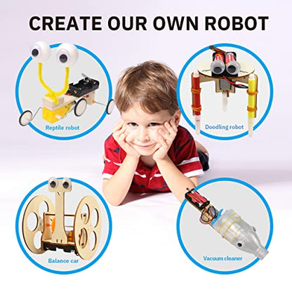 Giggleway DIY Wood Stem Robot Building Kits, Electric Motor Woodworking Project Science Kits for Kids, Hands on STEM Learning Project Kits, 3D