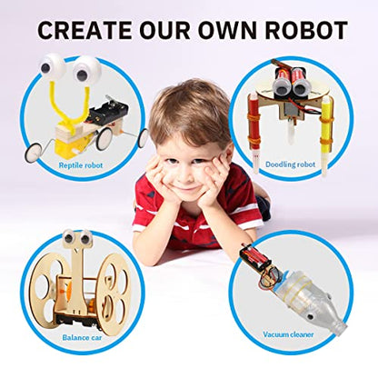 Giggleway DIY Wood Stem Robot Building Kits, Electric Motor Woodworking Project Science Kits for Kids, Hands on STEM Learning Project Kits, 3D - WoodArtSupply