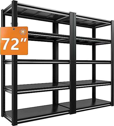 Raybee 72''H Garage Shelving Heavy Duty Garage Storage Shelves Load 2000 LBS Adjustable Metal Shelves for Storage 5 Tier Storage Rack for Warehouse - WoodArtSupply