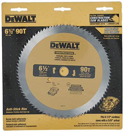 DEWALT Circular Saw Blade, 6 1/2 Inch, 90 Tooth, Vinyl Cutting (DW9153) - WoodArtSupply