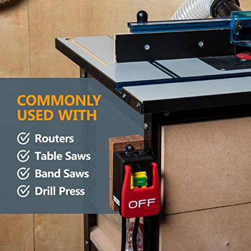 POWERTEC 71755 120V, 9A Magnetic Paddle Switch w/Standard Cords, Quick Power Downs & Large Stop Sign, fits Router Table, Power Tools, Table Saw, - WoodArtSupply