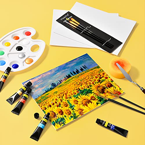 Magicfly 36 Pcs Acrylic Paint Set, 24 Colors(12 ml/0.4 oz) Rich Pigments Acrylic Paint Kit with 6 Paint Brushes, 3 Canvas Panels, 1 Paint Knives, 1