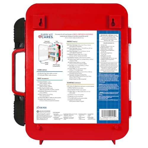 Be Smart Get Prepared First Aid Kit Hard Red Case 326 Pieces Exceeds OSHA and ANSI Guidelines 100 People - Office, Home, Car, School, Emergency, Be Smart Get Prepared