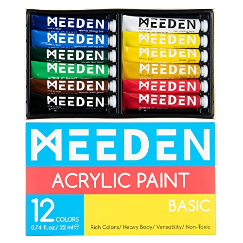 MEEDEN Heavy Body Acrylic Paint Set, 12 Vibrant Basic Colors 22 ml/0.74 oz, Non Toxic Art Craft Paints for Painting Canvas Rock Wood Fabric, Acrylic - WoodArtSupply