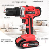 GardenJoy 21V Cordless Power Drill - Electric Drill Set with Battery and Fast Charger, 30pcs Drill/Driver Bits, 2 Variable Speed, 3/8" Keyless Chuck, GardenJoy