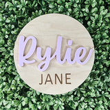 Wood and Acrylic Baby Name Announcement Sign - Custom Engraved 3D Baby Name Plaque - Birth Announcement Keepsake - Modern Newborn Photo Prop - Imaginate