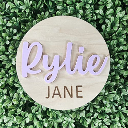 Wood and Acrylic Baby Name Announcement Sign - Custom Engraved 3D Baby Name Plaque - Birth Announcement Keepsake - Modern Newborn Photo Prop - - WoodArtSupply