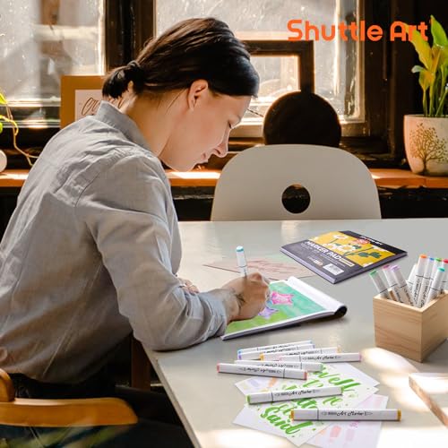 Shuttle Art Marker Pad, 8.3”x7.67” Portable Square Sketchbook, 50 Sheets Marker Drawing Paper, 60LB/90GSM Smooth Surface Bleedproof Art Paper, Shuttle Art