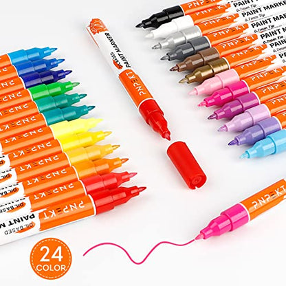 Paint Pens Paint Markers,24 Colors Oil-Based Paint Markers Waterproof,Never Fade,Quick Dry And Extra Fine Tip Marker Pen Set For Rock
