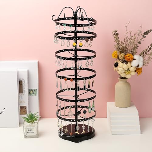 HomeToDou 6 Tier Metal Rotating Earring Holder Organizer,Adjustable Earring Storage Display Tower Rack,Exquisite Jewelry Display Stand,264 Holes