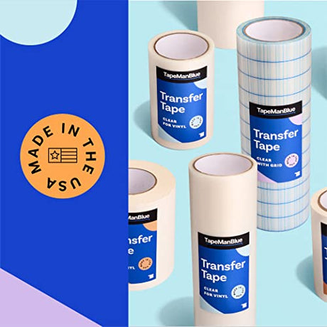 12" x 100' Roll of Paper Transfer Tape for Vinyl, Made in America, Premium-Grade Transfer Paper for Vinyl with Layflat Adhesive for Cricut Vinyl TapeManBlue