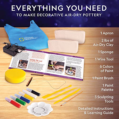 NATIONAL GEOGRAPHIC Deluxe Pottery Wheel Kit – Complete Starter Pottery Set, Plug-In Motor, 3 lbs. Air Dry Clay, Gemstone Chips, Sculpting Tools, - WoodArtSupply