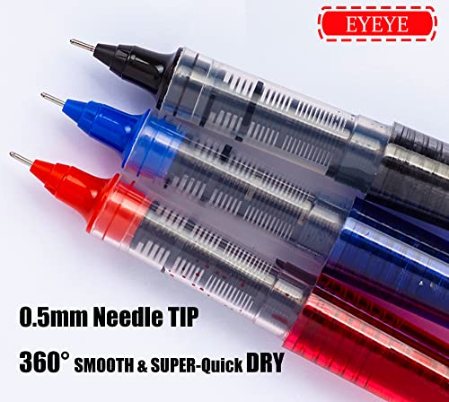 EYEYE Liquid Ink Roller Ball Pens Fine Point, 4 Blue 8 Black 4 Red 16 Pcs Extra Fine Rollering Pen, 0.5mm Needle Nib, Free Ink Roller, Rollerball EYEYE