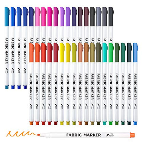 Lelix Fabric Markers, 36 Colors Permanent Fabric Pens for Writing Painting on T-Shirts Clothes Sneakers Canvas, Child Safe & Non-Toxic for Kids Lelix