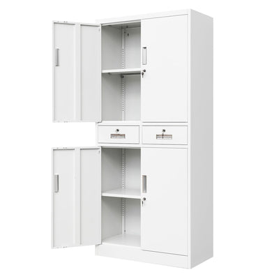 CJF Metal Storage Cabinet with Adjustable Shelves and Drawers, Locking Pantry Storage Cabinet for Office, Garage, Home, School, Utility (White)