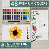 Watercolor Paint Set with 48 Premium Colors, 2 Artist Paint Brushes, 20-Sheet Paper Pad, Bonus Watercolor eBook Vivart