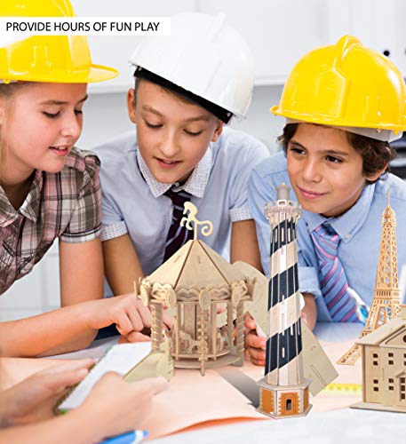 Puzzled 3D Puzzle Lighthouse Set Wood Craft Construction Model Kit, Fun & Educational DIY Wooden Toy Assemble Model Unfinished Crafting Hobby Puzzle Puzzled