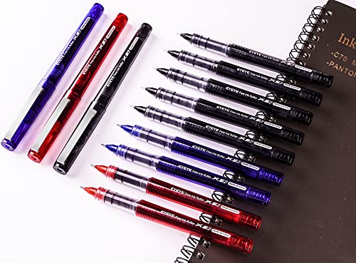 EYEYE Liquid Ink Roller Ball Pens Fine Point, 4 Blue 8 Black 4 Red 16 Pcs Extra Fine Rollering Pen, 0.5mm Needle Nib, Free Ink Roller, Rollerball EYEYE