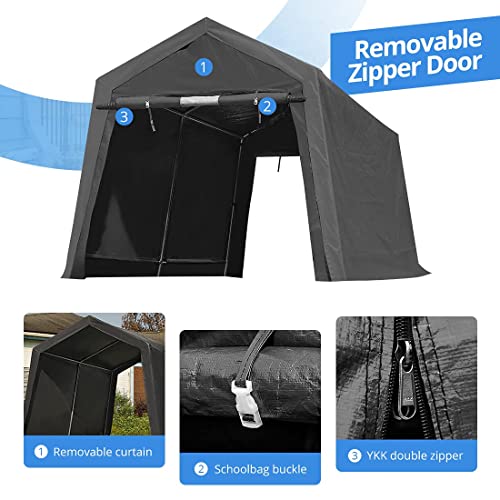 ADVANCE OUTDOOR 8X14 ft Steel Metal Peak Roof Anti-Snow Portable Garage Shelter Storage Shed Carport for Motorcycle Bike or Garden Tools with 2 Roll