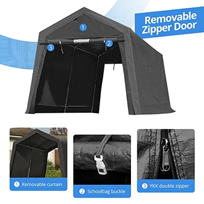 ADVANCE OUTDOOR 8X14 ft Steel Metal Peak Roof Anti-Snow Portable Garage Shelter Storage Shed Carport for Motorcycle Bike or Garden Tools with 2 Roll