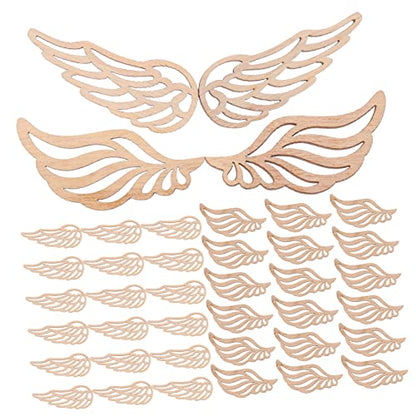 SEWACC Wedding Decorations 100pcs Angel Wings Wood Piece Wood Crafts for Blank Woon Signs Blank Labels Angel Wing Ornaments Angel Wings Cutouts